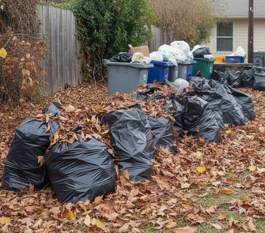 messy backyard with alot of rubbish
